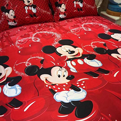 100% Cotton Kids Reversible Printing Mickey Mouse Couples Duvet Cover 3PCS Bedding Set with Zipper Closure,Queen(No Comforter) - color: Red, size: Queen