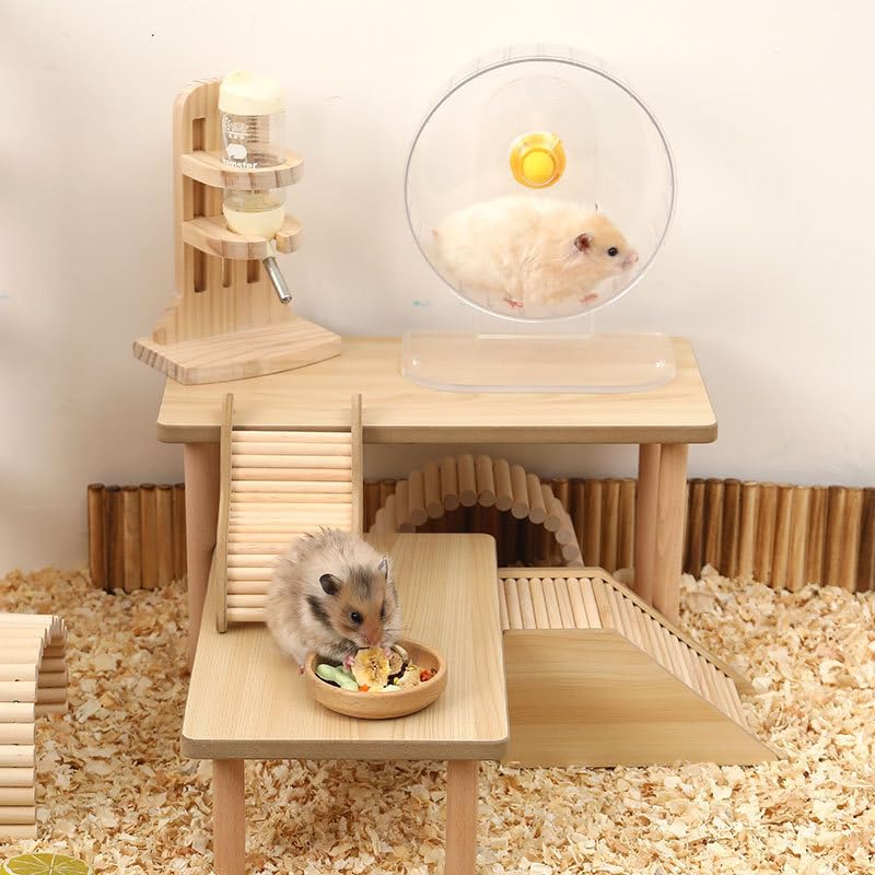 Hamster Play Wooden Platform, Gerbil Cage Waterproof Wood Stand | Waterproof, with Pillars Standing, Surface Play Cage Accessories, detachable,for Syrian Squirrel and Other Small Pets