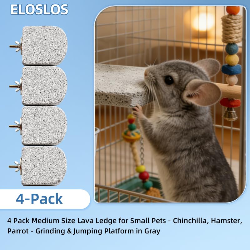 4PCS Lava Ledge for Small Pets, Chinchilla, Hamster, Parrot, Gray(M) | Grinding Claws & Jumping, Safe Natural Volcanic Rock, Reduces Random Chewing - color: Grey, size: M