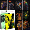 Gersoniel 8 Pack Scratch Paper Art Glow in The Dark Scratch Kit for Adult Rainbow Painting Paper Sheet with Pen / Cleaning Brush Noctilucent Engraving Scratchboard for Adults Craft Gift, Stress Relief - color: Hummingbird,Deer