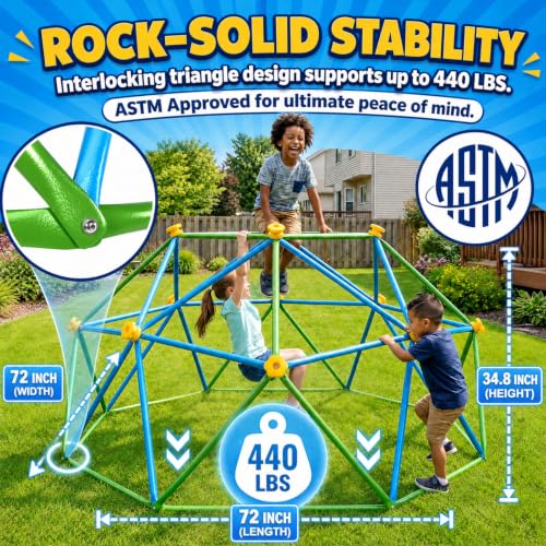 6FT Climbing Dome for Kids, Jungle Gym for Indoor and Outdoor, Geometric Dome Climber Supporting 440 Lbs Anti-Rust Metal Play Structure, Kids Gift Toys, ASTM Approved, Blue & Green - color: Blue & Green