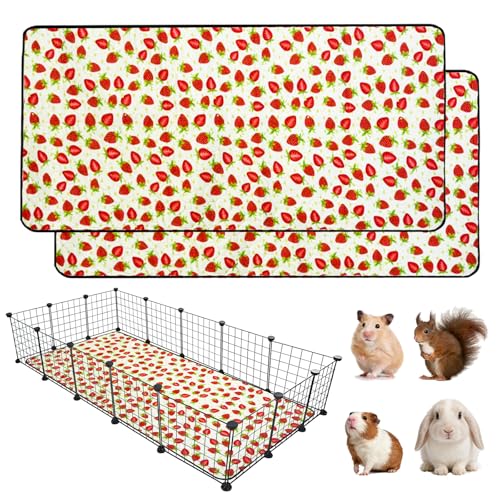 2 Pack Guinea Pig Cage Liners, 36"x 60" Washable Waterproof Bedding for Rabbit, Bunny, Hamster & Small Animals, Reusable Super Absorbent Pee Pads for C&C Cage, Strawberry Print - size: 36x60 inch 2pack
