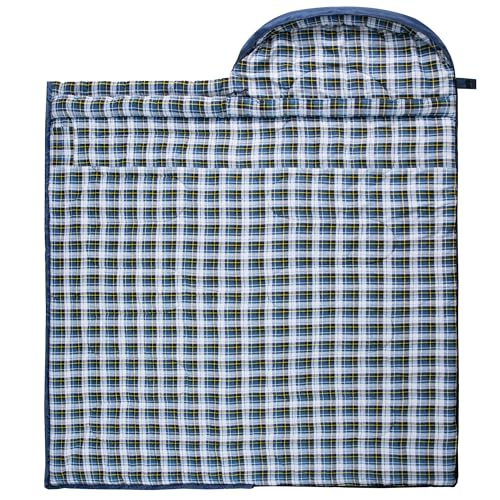 HiZYNICE Sleeping Bags for Adults XXL Cold Weather | 100% Cotton Flannel Winter Camping Large 90 x 39 in,Compression Sack Included - color: Blue, size: 0F Right Zip