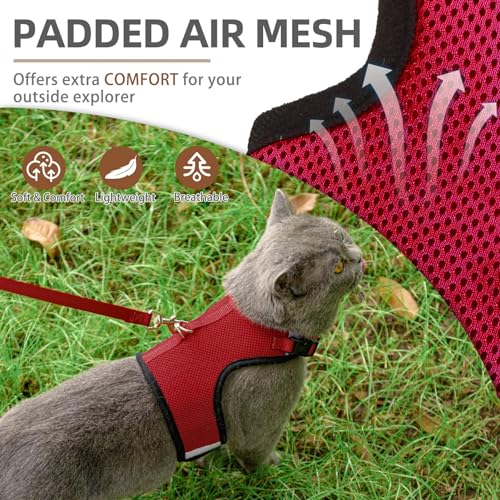 PUPTECK Soft Mesh Cat Vest Harness and Leash Set Puppy Padded Pet Harnesses Escape Proof for Cats Small Dogs, Red Medium - color: Red, size: M(NECK 7", CHEST 10.5", 4-6 lbs)