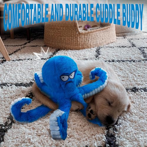 LEGEND SANDY Tough Dog Toys, Stuffed Chew Large Dog Toys to Keep Them Busy, Interactive Squeaky Tug of War Doggie Toy, Crinkle Blue Octopus | Interactive Tug of War Puppy Toys, Crinkle Stuffed Octopus for Small Medium and Large Breeds, Birthday Gift for P