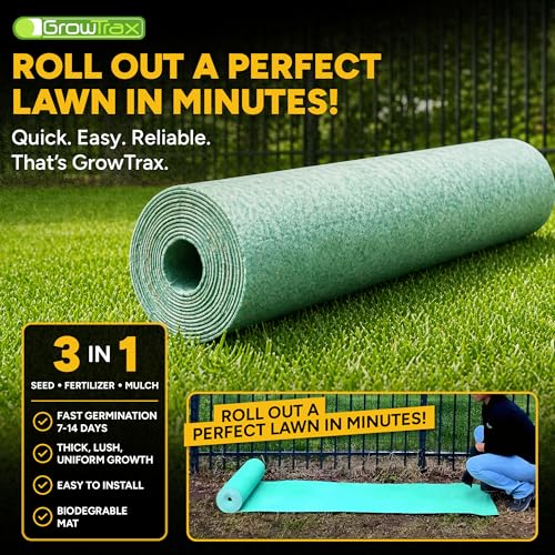 Growtrax Biodegradable Grass Seed Mat - 50 Sq Ft Bermuda Rye | Grass Seed and Fertilizer for Lawns, Dog Patches & Shade, Just Water and Grow, No Artificial Grass