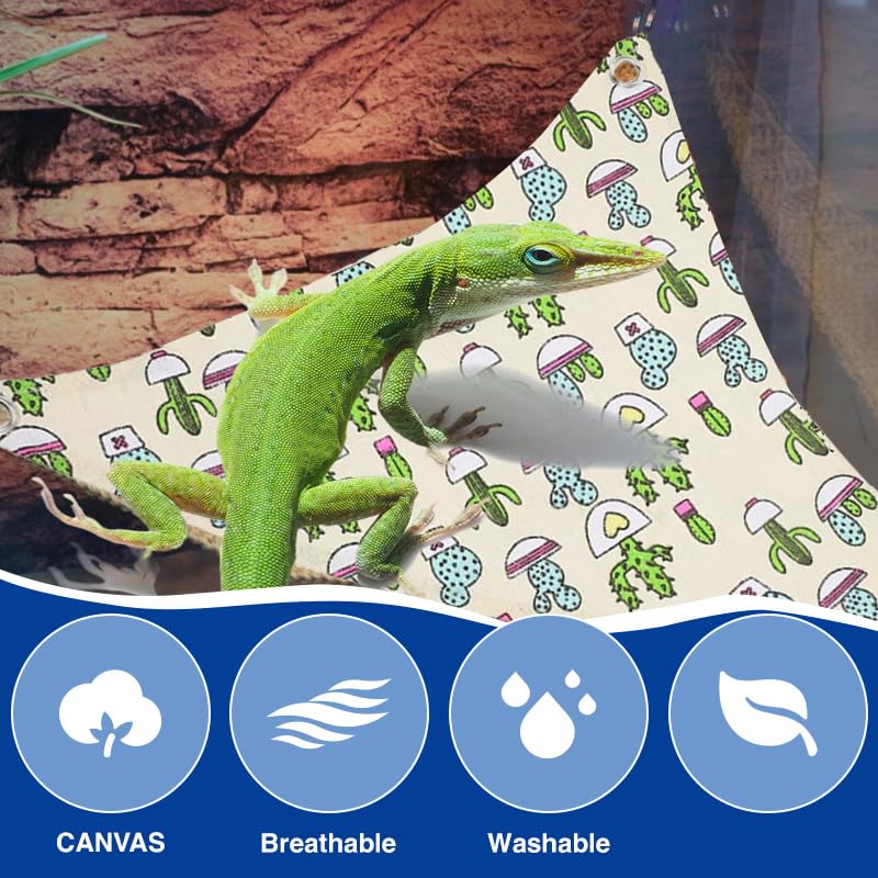 Bearded Dragon Hammock Swing Hanging Reptile Bed Lounger with Pillow Hooks & Suction for Large Small Bearded Dragons Geckos Lizards Snakes (Beige - color: Beige