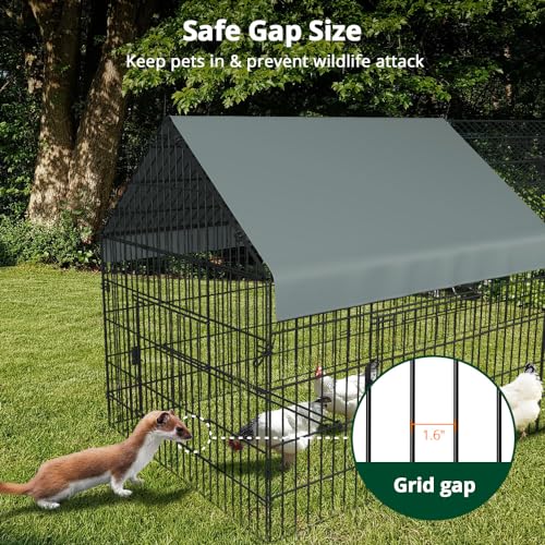 Chicken Coop, 130"×40"×40" Chicken Run Pen with Cover for Yard | Waterproof Sunshade Cover, Auto-lock Door, Ground Stake, Metal Portable Chicken Tractor for Poultry, Rabbits & Small Animals - size: 130.0"L x 40.0"W x 40.0"H