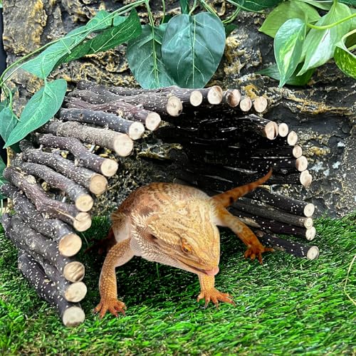 Hamiledyi 3pcs Large Reptile Hides Bearded Dragon Hide Bendable Climbing Bridge Wood Tunnel Tortoise Hut Lizard Hiding Cave for Snake Turtle Gecko Chameleon (15.8" x 7.9") - size: L-15.8 x 7.9-3 PACK