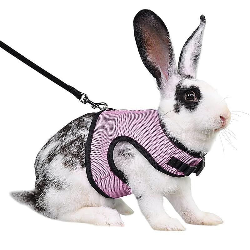 Bunny Harness and Leash Escape Proof Soft Mesh Rabbit Leash and Harness Set | Pink, Breathable Mesh Prevents Overheating,Dual Adjustable Tape Quick Buckle Anti-escape,For Rabbits Ferret and Small Animals - color: Pink, size: M(Chest 7.1–9.8 in)Small Rabbi