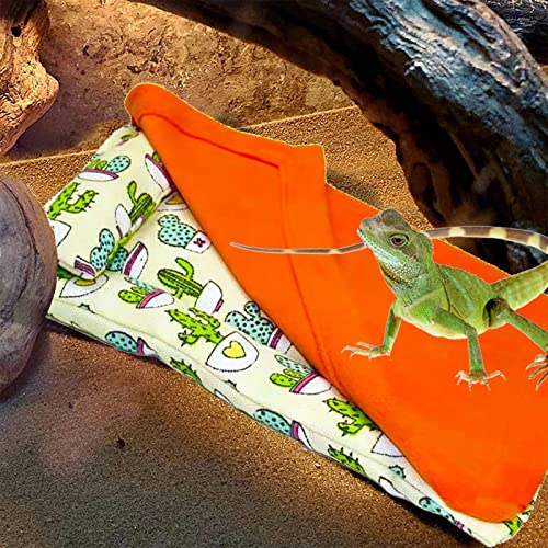 Dnoifne Reptile Sleeping Bag, Reptile Pets' Sleeping Bag Set with Pillow and Blanket, Hideout Habitat with Soft Warm for Bearded Dragon Leopard Gecko Lizard (Orange Blanket) - size: Orange Rectangle