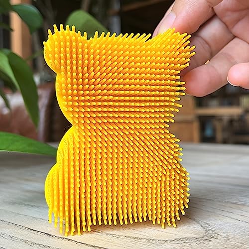 Premium Sensory Brush for Kids or Autism,Soft Silicone Body Scrubber,2 in 1 Sensory Room Occupational Therapy Sensory Brushes,Silicone Loofah,Pets Shower Brush Bath Brush Shampoo Brush(Bear-Yellow) - color: Bear-yellow