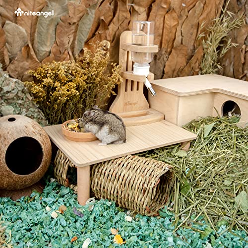 Niteangel Hamster Play Wooden Platform: Rectangle - 10.2" L x 7" W - 5.9" H | Can Maximizes Cage Space & Enriches Pet environment for Dwarf Syrian Hamsters Gerbils Mice Degus or Other Small Pets - color: Burlywood, size: Rectangle - 10.2'' L x 7'' W - 5.9