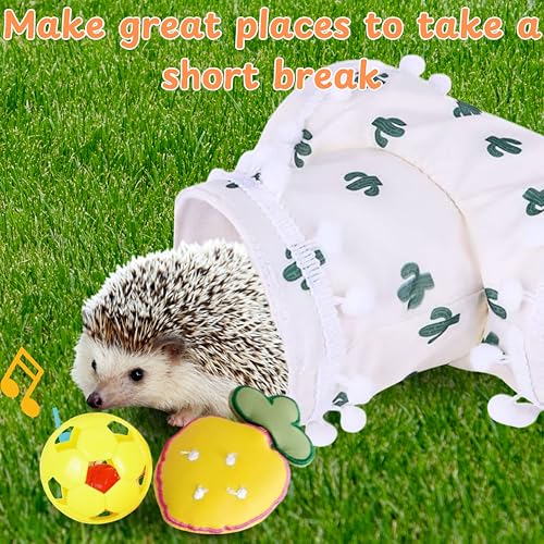 Hedgehog Hideout Tunnels with Bell Ball Toy, Hedgehog Tunnels with 2pcs Toys For Hedgehogs, Small Animal Tunnel Tubes Toy For Hamster Guinea Pig Chinchilla Rabbit, Hedgehogs Accessories (White Tunnel) - color: White Tunnel