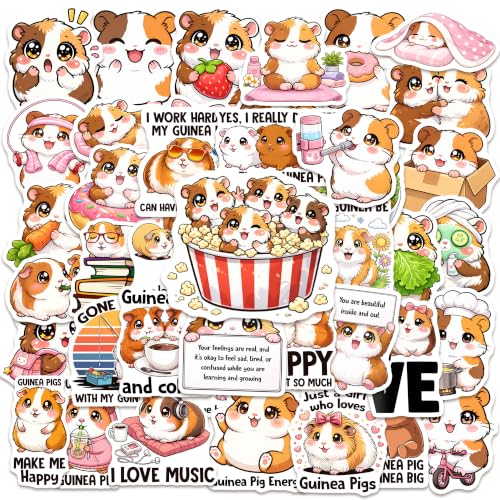 BEATRI Guinea Pig Stickers 50Pcs Positive Guinea Pigs Waterproof Vinyl | Non-Repeating Decals, High-Definition Print for Laptop, Water Bottle, Journaling, Skateboard & Travel Gear - color: Guinea Pig Stickers