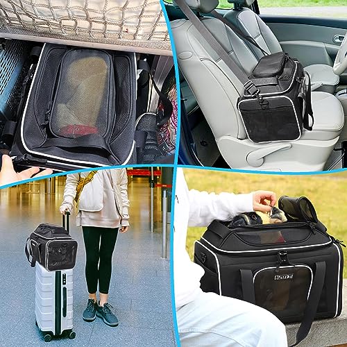 Top-Expandable Small Pet Carrier 18"x13"x9.5" Airline Approved | for Southwest Airlines, Lockable Safety Zippers and Anti-Scratch Mesh, Soft-Sided, Pets Under 10 Lbs, Black - color: Black, size: 18.0"L x 13.0"W x 9.5"H