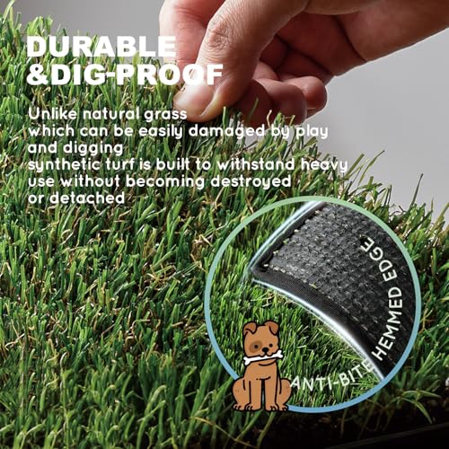HQ4US 4LEGS Dog Grass Pad with Tray, Dog Litter Box with Artificial Grass | Medium Grass Pee Pads for Indoor Dogs Potty Tray with Grate, Turf Grass Hemmed Edge, Realistic, Less Stink Toilet for Balcony - size: M 31”×21” for Dog＜ 26" Length