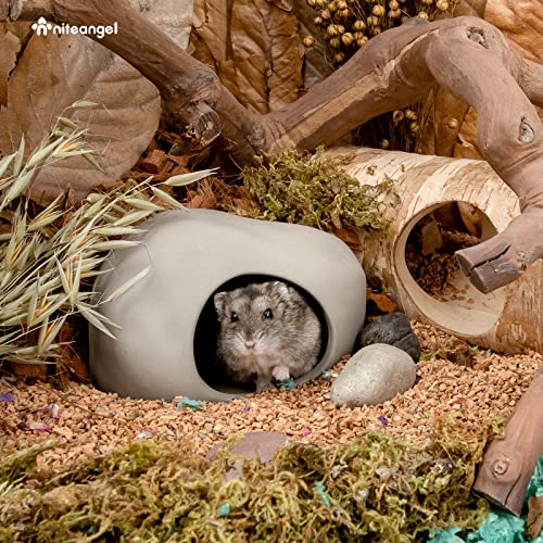 Niteangel Ceramic Hamster Habitat Hideout: Stone-Shaped & Non-Chewable | Cozy Hidey Spot & Easy to Clean - Hideaway House for Syrian Dwarf Hamster Mice Gerbils Lemmings or Other Small Pet