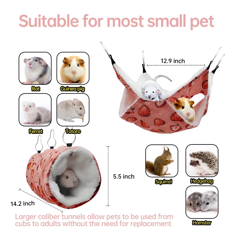 Rat Ferret Hammock Toys Cage Accessories, Guinea Pig Hideout Tunnel, Warm Bed for Rat Ferret Guinea Pig Sleep Hide and Play (2.Hammock+Tunnel) - color: 2.Hammock+tunnel