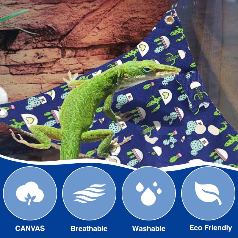 Bearded Dragon Hammock Swing Hanging Reptile Bed Lounger with Pillow Hooks & Suction for Large Small Bearded Dragons Geckos Lizards Snakes (Blue) - color: Blue