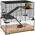 PawHut Large Hamster Cage with Deep Tempered Glass Bottom, 3 Tiers Hamster Tank with Running Wheel, Hut, Water Bottle, Dish, Rat Cage for Syrian, Dwarf, Gerbils, Mouse, 23.5" x 16" x 22.5", Black | 3 Tiers Hamster Tank, Running Wheel, Hut, Water Bottle, D