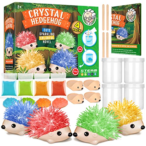 Crystal Growing Kit - 4 Vibrant Hedgehogs Fast 24H, STEM Gift for Kids 6-12 | Grow 4 vibrant hedgehogs in 24H. STEM science kit for ages 6-12. Educational DIY toy, great birthday gift for boys & girls. - color: 4 Hedgehog Crystal