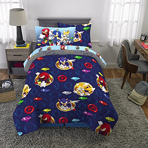 Franco Kids Bedding Super Soft Comforter and Sheet Set with Sham, 5 Piece Twin Size, Sonic The Hedgehog, Anime - color: Sonic the Hedgehog, size: 5 Piece Twin Size