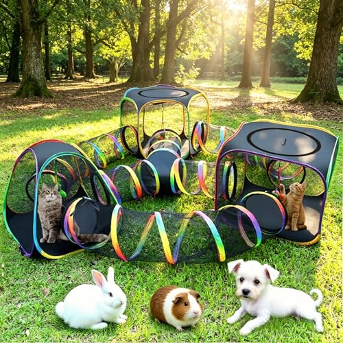 CypherX Outdoor Cat Enclosure, Portable Cat Tent with Tunnel Popup Catio | 7-in-1 modular design: 3 tents, 9.8" wide tunnels, scratch balls & storage bag. Durable setup for small animals & cats. - size: 7 in1 Maze(9.8"W)