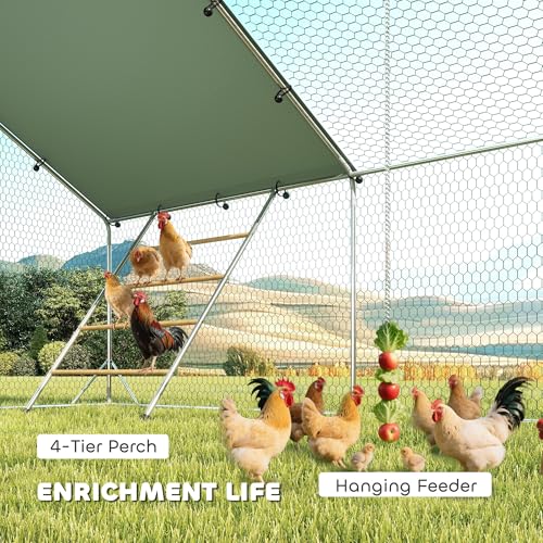 PawHut Metal Chicken Coop with Feeding Door for 24-30 Hens 26'x10'x6.4' | Large Chicken Run Hen House, Waterproof Cover, Hanging Feeder, Perch, Poultry Cage, Outdoor Backyard Farm - size: 315.0"L x 118.1"W x 76.8"H