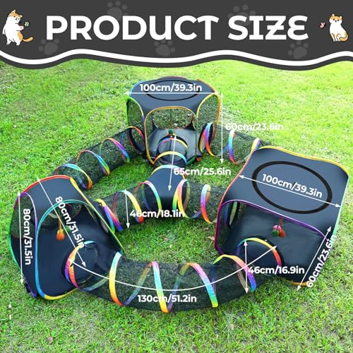 CypherX Outdoor Cat Enclosure, Portable Cat Tent with Tunnel Popup Catio | 7-in-1 modular design: 3 tents, 18" wide tunnels, scratch balls & storage bag. Durable setup for large cats & small pets. - size: 7 in 1 Kingdom(18"W)