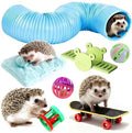 Hedgehog Enrichment Toys Set, Includes Hideout Tunnel, Skateboard, Ball Bell, Cozy Bed, and Seesaw, 5 Piece - color: Blue