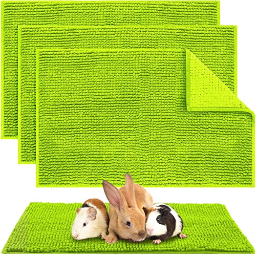 4 Pcs Guinea Pig Cage Liner 16 x 24 Inch Washable Chenille Pee Pads Pet Dog Cat Bedding Training Mat Reusable for Small Animals Puppy Bunny Hamster Chinchilla - color: Green, size: 16 x 24 Inch, style: Low Pile Chenille