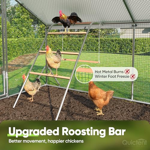 Quictent Large Metal Chicken Coop Run for 30+ Poultry w/Metallic Perch | Side Hardware Cloth & Cover, Advanced Series Outdoor Walk-in Cage Hen Duck Rabbit Dog Pen Yard Farm House, 18x9x6.6FT - color: Metallic, size: 214.5"L x 107.3"W x 78.0"H