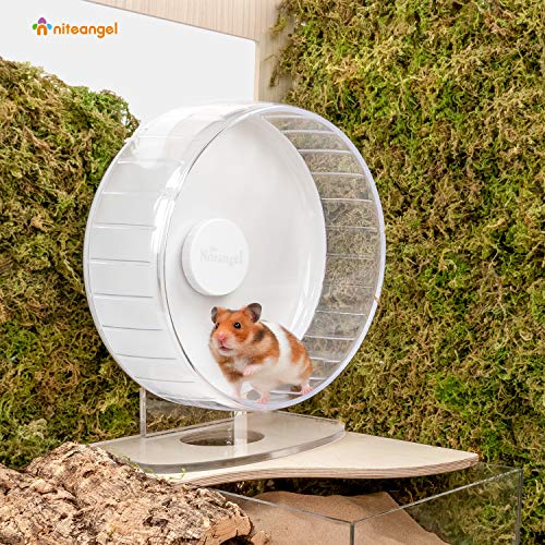 Niteangel Super-Silent Hamster Exercise Wheels: Quiet 10 inch Running Wheel | Can 10.6-13.4" Adjustable Height - No Bend Back Spinner Running for Dwarf Syrian Hamster Gerbils Mice Or Other Small Animal - color: White, size: Medium