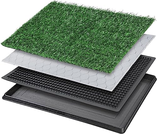 Grass Pad with Tray 20"x16", Dog Litter Box for Puppy Training | Easy to Clean, Full System with Trays, Artificial Grass Patch Bathroom Mat & Washable Pee Pad, Indoor/Outdoor Use - size: 20"x16"（4 Layer Potty System)