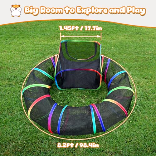 Guinea Pig Playpen with Tunnel, Rainbow Playpen with 98.4" Extended Tube & Open Side, Rabbit Playpen for Bunny, Hamster, Ferret, Chinchilla, Chickens & Small Animals to Play Indoor or Outdoor
