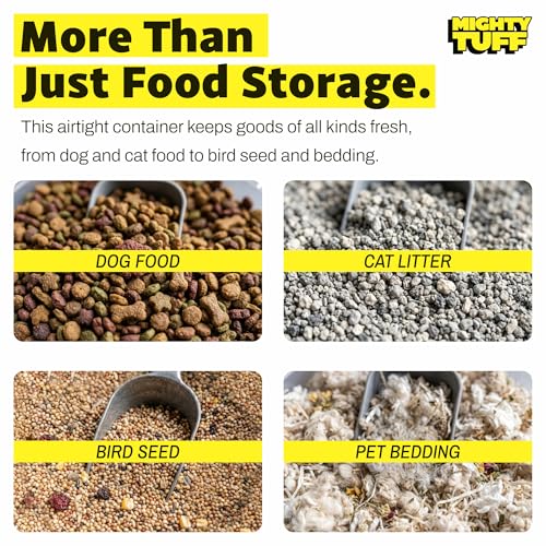 Mighty Tuff 35 lb Pet Food Storage Container with Airtight Lid, Clear | Secure lid clasp helps keep dog and cat food fresh while the clear container simplifies pantry organization.