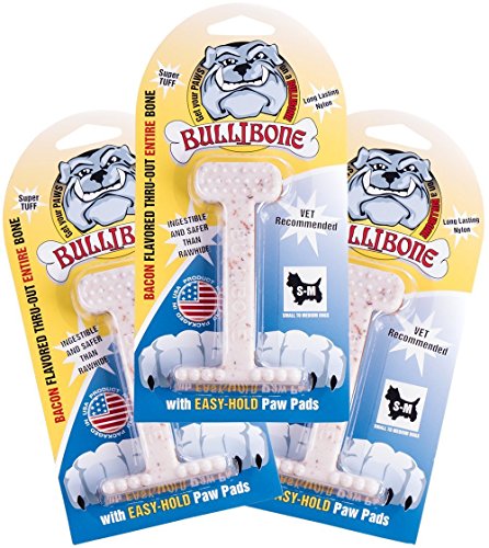 Bullibone Nylon Dog Chew Toy for Aggressive Chewers - Dental Hygiene Bone with Bacon Flavor, Durable Tough Chew Toys for Small Dogs, Indestructible Dog Bone - 3 Pack - size: Small - 3 Pack
