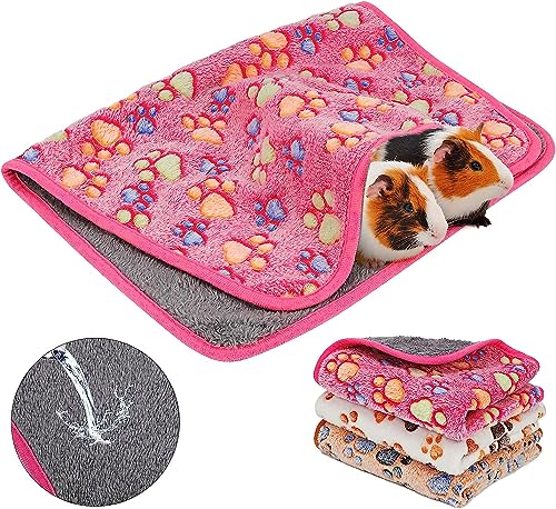 YUEPET 3 Pack Waterproof Guinea Pig Blankets, Fleece Cage Liners, SM | Fleece Bedding for Guinea Pigs, Waterproof Backing, Machine Washable, Soft Fleece Surface, 30 x 16 in - color: White+pink+coffee, size: SM-30"×16"