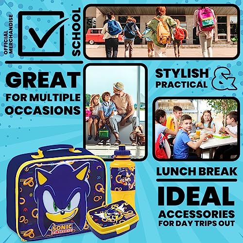 Get Trend Sonic the Hedgehog Kids Lunch Box 3 Pc Set Insulated Lunch Bag Snack Box 14.5 oz Water Bottle BPA Free School Travel Gamer Gifts for Boys Girls