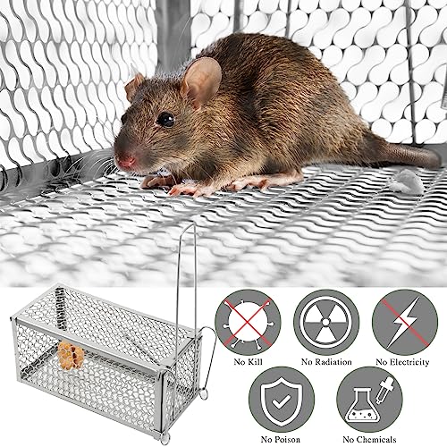 Qualirey 2 Pcs Humane Rat Trap Chipmunk Rodent Mouse Squirrel Trap,Silver | 9.1 x 4.5 x 4.5 Inches Mouse Voles Hamsters Cage Rat Cage for Mice Easy to Catch and Release - color: Silver