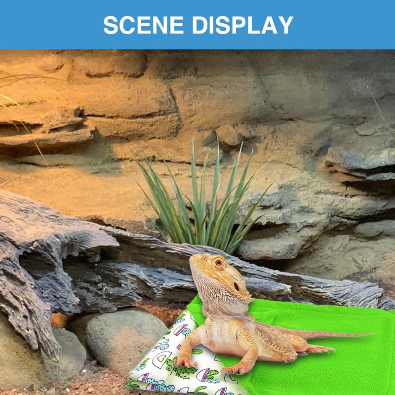 Bearded Dragon Hammock Sleeping Bag Set- Hanging Pet Bed with Pillow and Blanket Hideout Habitat with Soft Warm for Bearded Dragon Lizard Leopard Gecko and Small Pet Animal（Beige + green Quilt） - color: Beige + green Quilt
