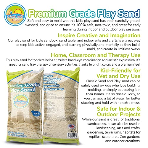 Classic Sand and Play Sand for Sandbox, Table, Therapy, and Outdoor Use, 40 lb. Bag, Natural, Non-Toxic, Wet Castle Building for Creativity and Stimulates Sensory Skills - size: 40 lb
