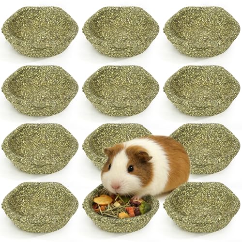 BNOSDM 12 Pcs Hamster Edible Premium Timothy Hay Chew Bowl Rabbit Treats for Teeth Chewing Chinchilla Chew & Decor Toys for Syrian Dwarf Hamsters Gerbils Mice - color: 12PCS-Hay Chew Bowls