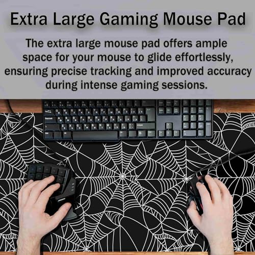 Gaming Mat Black Long Mousepad, Desktop Pad Big Mouse Pads Desk Mouse Pad, Computer Pad Non-Slip Rubber Base Waterproof with Stitched Edges, 35.4" X 15.7" Spider Web - color: Spider Web