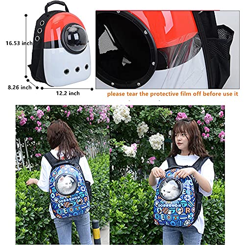 Pet Travel Carrier, Cat Dog Dome Space Capsule Bubble Backpack, Portable Waterproof Breathable Knapsack for Hiking, Traveling (Blue/White) - color: Blue/White