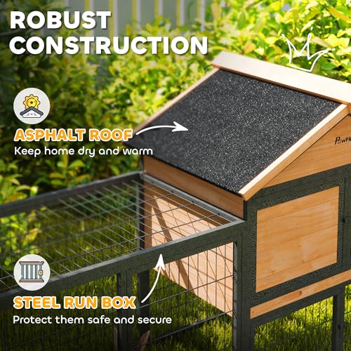 PawHut Rabbit Hutch Outdoor 85" Large with Steel Run for 2-3 Small Animals | Wooden Bunny Cage, Removable Tray, Waterproof Roof, Ramp, Metal Guinea Pig Cage, Rabbits, Chickens, Ducks, Backyard Garden