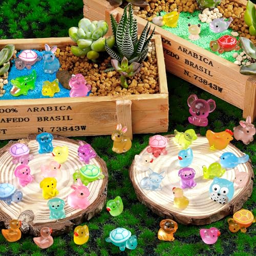 80 Pcs Luminous Mini Resin Animals 80 Styles Tiny Little Glow in The Dark Animal Figures to Hide Miniature Ducks Figurines for Party Favors DIY Fairy Garden Dollhouse Micro Landscape Aquarium Decor - style: 80Pcs-Luminous