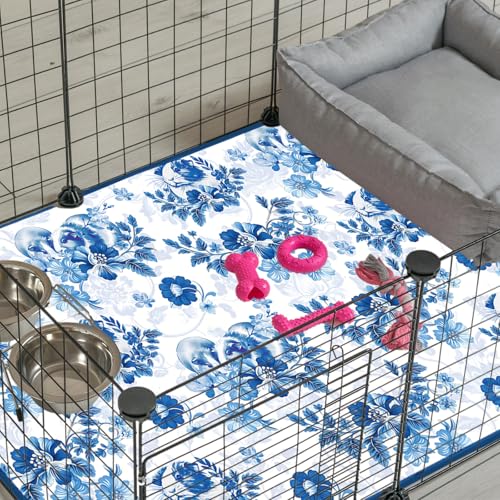 JarThenaAMCS 3 Packs Guinea Pig Pee Pads 24" x 47" Reusable Guinea Pig Pee Mat Watercolor Blue Flower Washable Small Animal Cage Liner for Rabbit Hamster Chinchilla Ferret Rat - style: blue flower