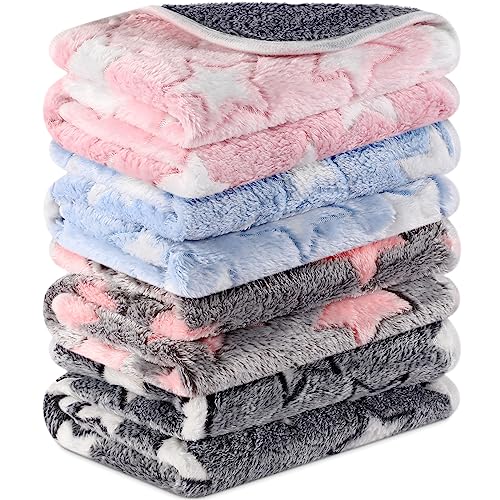 Reginary 4 Pcs Waterproof Guinea Pig Blankets Washable Small Animal Fleece Bedding Absorbent Guinea Pig Cage Liners Reusable Training Pee Pad Pet Sleep Mat for Hamster(Cute Star Pattern,28 x 56 Inch) - size: 28 x 56 Inch